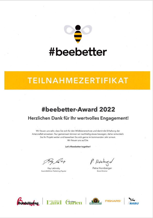 beebetter Award Teilnahmezertifikat 2022